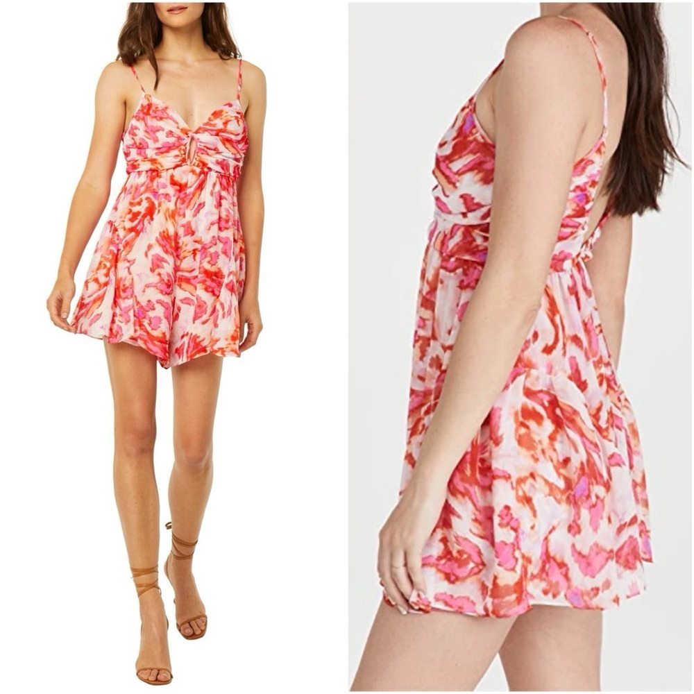 NWT Misa Los Angeles Indira Romper Maldive Marble Red White Floral Keyhole S - Picture 2 of 13